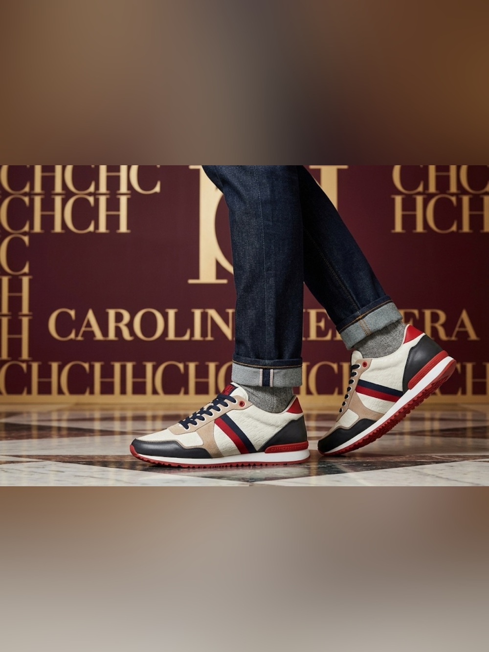 Authentic Carolina Herrera luxury designer men’s signature leather sneakers sz 9